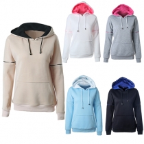 Fashion Contrast Color Front Pocket Long Sleeve Hooded Sweatshirt For Women