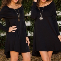 Stylish Solid Color Off Shoulder Long Sleeve High-low Hemline Loose-fitting Dress