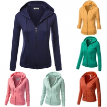 Casual Style Solid Color Hooded Long Sleeve Front Zipper Sweatshirt