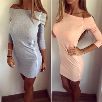 Sexy Solid Color Side Zipper Off Shoulder Long Sleeve Bodycon Dress