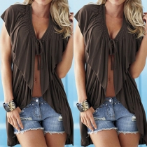 Sexy Solid Color V-neck Ruffle Cardigan