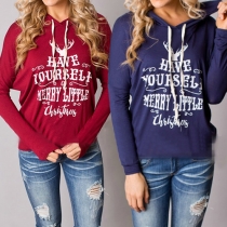 Casual Style Letters Printed Hooded Long Sleeve Sweatshirt