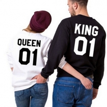 Casual Style Letters Printed Round Neck Long Sleeve Couple Sweatshirts
