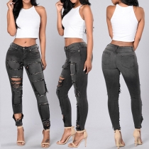 Trendy Low-waist Ripped Skinny Jeans