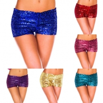Sexy Solid Color Sequin Shorts For Women