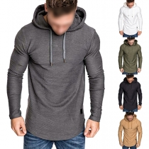 Casual Style Solid Color Round Neck Long Sleeve Hooded T-shirt For Men
