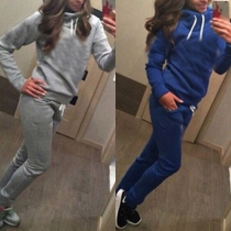Casual Style Solid Color Long Sleeve Hooded Sports Suit