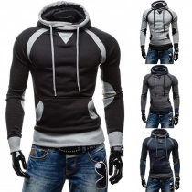 Fashion Contrast Color Hooded Long Sleeve Sweatshirt For Men