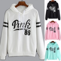 Casual Style Letters Printed Long Sleeve Hooded Sweatshirt For Women