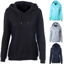 Casual Style Solid Color Hooded Long Sleeve Sweatshirt For Women