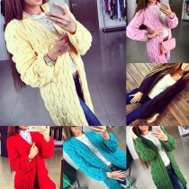 Fashion Solid Color Long Sleeve Twisted Knit Cardigan