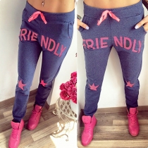 Casual Style Letters Printed Drawstring Waist Pants