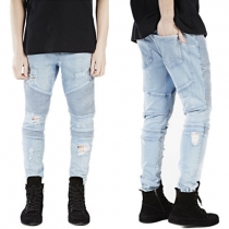 Fashion Crinkle Ripped Jeans For Men