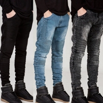 Fashion Crinkle Zip Fly Slim-fitting Jeans For Men