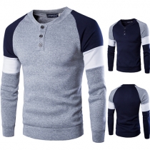 Casual Style Contrast Color Round Neck Long Sleeve Sweatshirt For Men