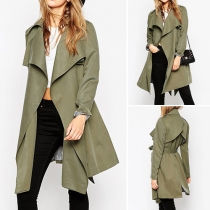 Fashion Solid Color Sash Lapel Long Sleeve Trench Coat For Women
