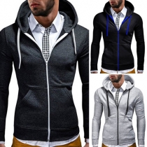 Casual Style Front Zipper Hooded Long Sleeve Sweatshirt For Men