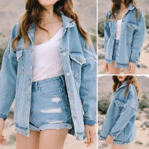 BF Style Lapel Long Sleeve Loose-fitting Denim Jacket For Women