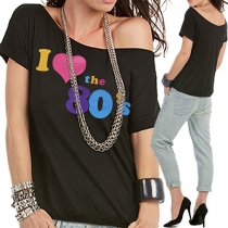 Casual Style Printed Round Neck Short Sleeve T-shirt