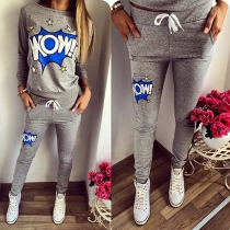 Casual Style Letters Printed Round Neck Long Sleeve Sports Suit