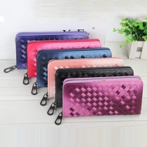 Concise Style Contrast Color Woven Zipper Wallet For Women