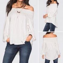 Sexy Solid Color Off Shoulder Long Sleeve High-low Hemline Loose-fitting Tops