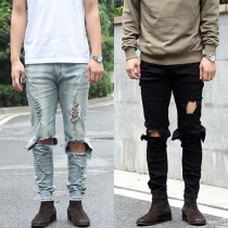 Distressed Style Zip Fly Ripped Jeans For Men