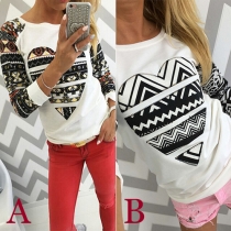 Casual Style Heart-shaped Printed Round Neck Long Sleeve T-shirt