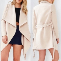 Fashion Solid Color 2-side Pockets Lapel Long Sleeve Trench Coat