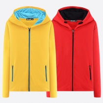 Casual Contrast Color 2-side Zipper Long Sleeve Hooded Pockets Sweatshirt For Men