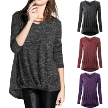 Casual Style V-neck Long Sleeve High-low Hemline Relaxed T-shirt