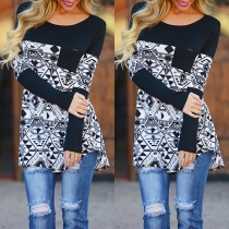 Trendy Printed Round Neck Long Sleeve Loose-fitting T-shirt