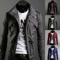 Fashion Solid Color Double Collar Long Sleeve Jacket For Men