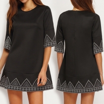 Fashion Printed Round Neck Half Sleeve Dress