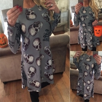 Trendy Skull Printed Round Neck Long Sleeve Dress