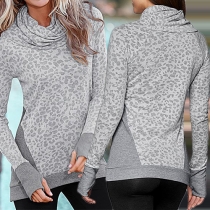 Stylish Leopard Printed Turtleneck Long Sleeve Slim Fit Tops