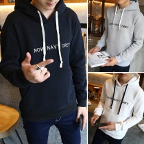 Casual Style Front Pocket Letters Printed Long Sleeve Hooded Sweatshirt For Men