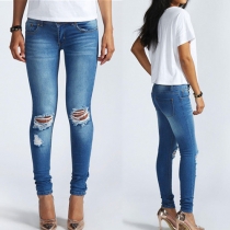 Fashion Low Rise Ripped Skinny Jeans For Women