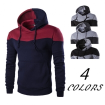 Fashion Contrast Color Hooded Long Sleeve Front Pocket Men's Sweatshirt