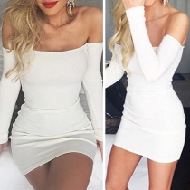 Sexy Solid Color Off Shoulder Backless Long Sleeve Bodycon Dress