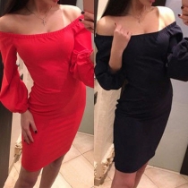 Sexy Solid Color Off Shoulder Long Sleeve Bodycon Dress