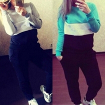 Fashion Contrast Color Long Sleeve Tops and Pants Two-piece Set