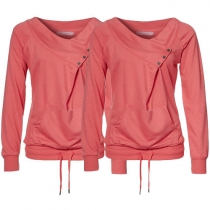 Stylish Solid Color Front Pocket Long Sleeve Drawstring Waist Buttons Women's Sweatshirt