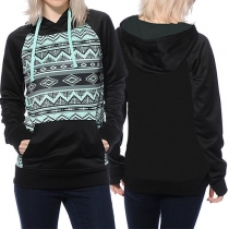 Fashion Printed Front Pocket Long Sleeve Hooded Sweatshirt For Women