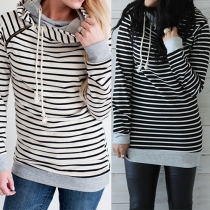 Casual Style Long Sleeve Hooded Striped Sweatshirt For Women