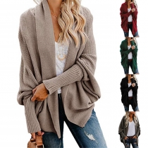 Stylish Solid Color Bat Sleeve Loose-fitting Cardigan Sweater