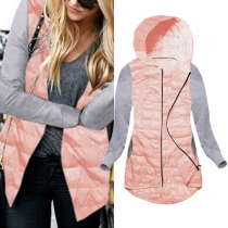 Trendy Contrast Color Long Sleeve Hooded Women's Coat