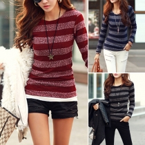 Trendy Striped Printed Round Neck Long Sleeve Tops