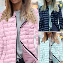 Stylish Solid Color Hooded Long Sleeve Front Zipper Slim Fit Padded Coat