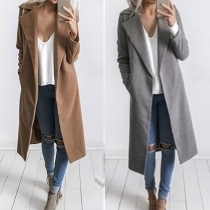 Fashion Solid Color Lapel Long Sleeve Cardigan For Women